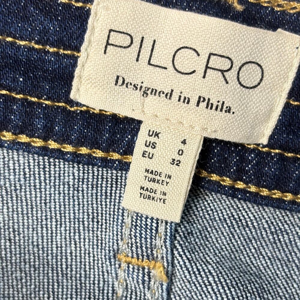 Pilcro Anthropologie Dark Wash Denim Mini Skirt Zip Pocket Size 0 EU 32 y2k - Picture 4 of 6